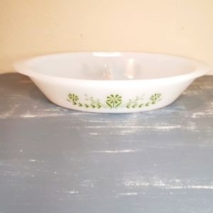 Vintage Glasbake Green Crazy Daisy Spring Blossom‎ Divided Casserole Dish #J2352